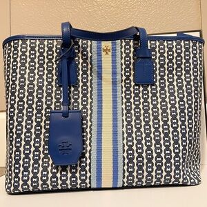 Tory Burch Blue Geometric Tote Bag